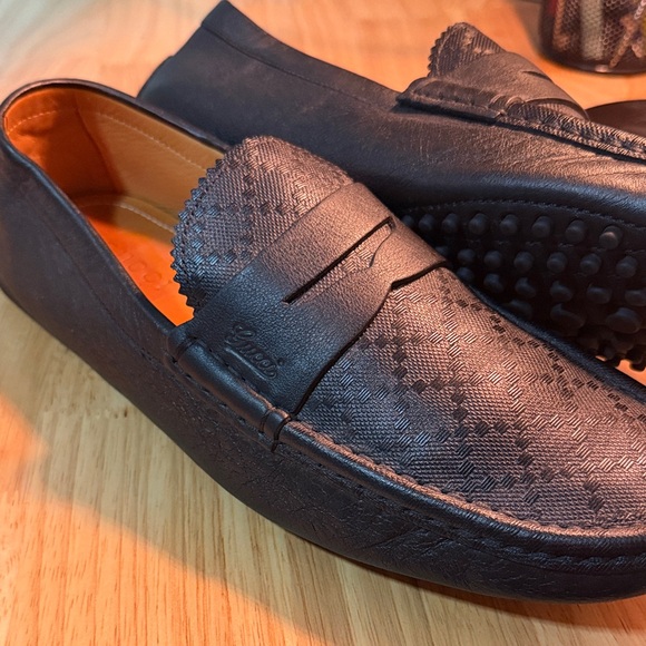 Gucci Black Textured Leather Penny Loafers